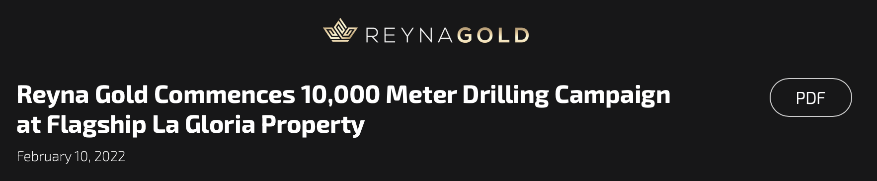 Reyna Gold Commences 10,000 Meter Drilling Campaign at Flagship La Gloria Property. March 19th, 2022, Gold Chartbook - Potential recovery to approx. US$2,000. 